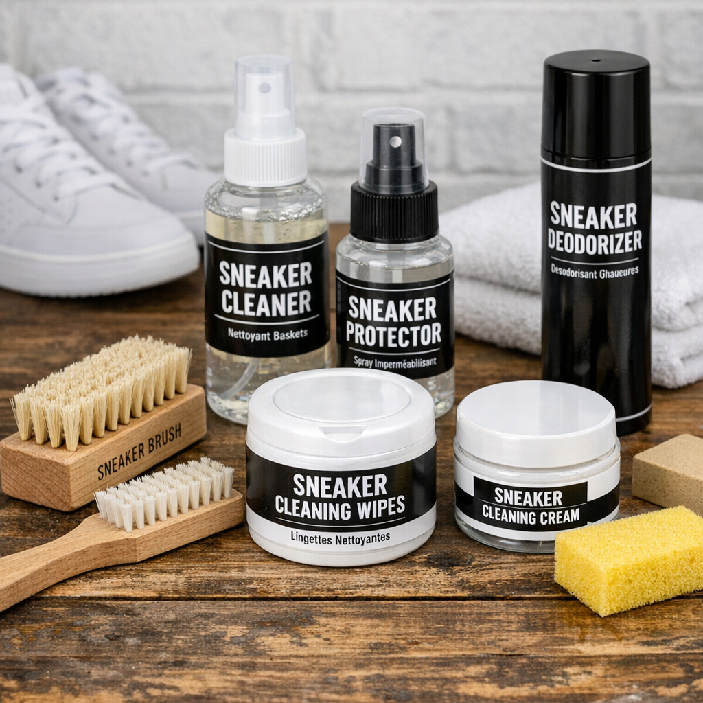 Brosse à dents et produits de nettoyage pour baskets